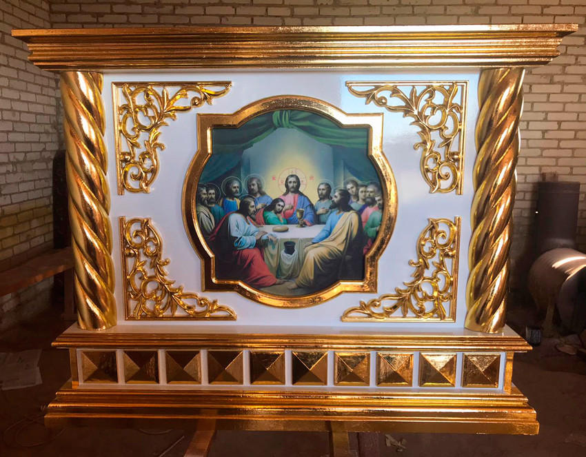 Вбрання на престол дерева з різьбленням і позолотою 135х135см