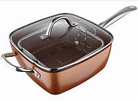 Сковорода фритюрница пароварка Copper cook deep square pan, глубокая сковорода