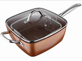 Сковорода фритюрниця пароварка Copper cook deep square pan, глибока сковорода