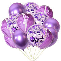 Набор шаров " Фиолетовый микс " 15 шт, для оформления праздника