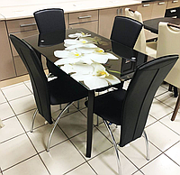 Стол обеденный деревянный прямоугольный со стеклянной столешницей ДКС Классик-4 (фотопечать)