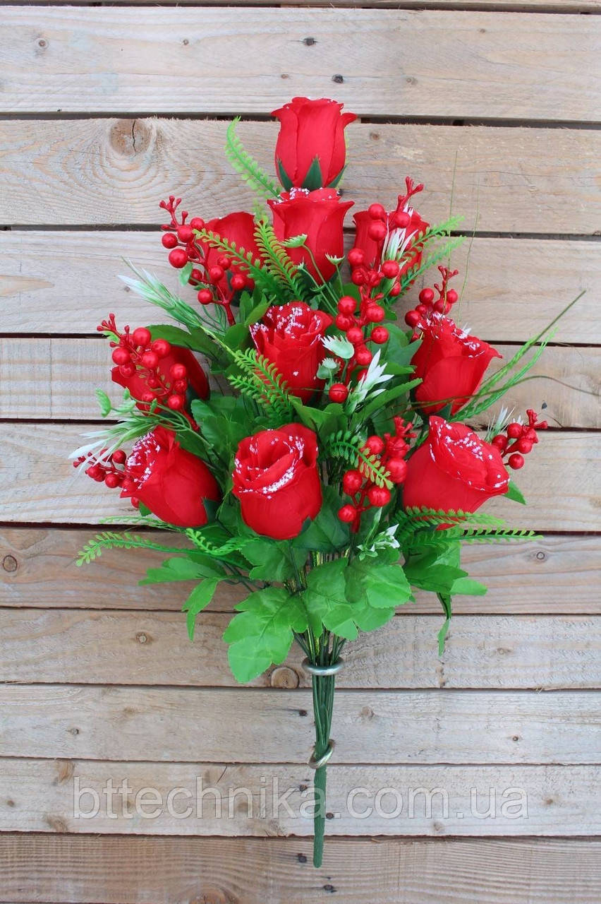 БУКЕТ ІСКУССТРВЕННИЙ БУТОН РОЗИ З Ягоди, 70 см трояндниця, фото 1