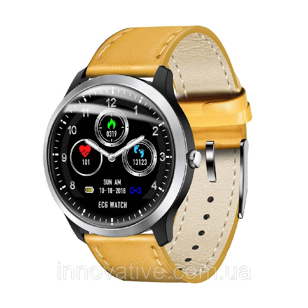Розумний годинник Lemfo N58 Leather з вимірюванням тиску та ЕКГ (Коричневий)