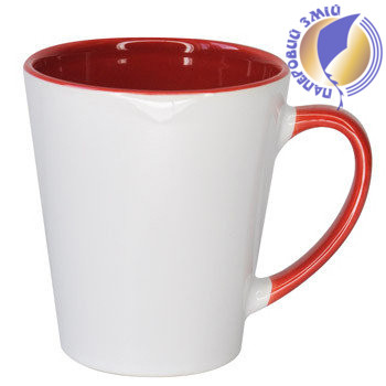 Кружка LATTE середня, кольорова всередині і ручка, червона