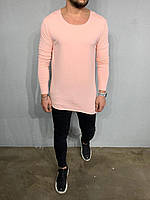 Лонгслив чоловічий світло-рожевий подовжений однотонний светр чоловічий легкий світлий