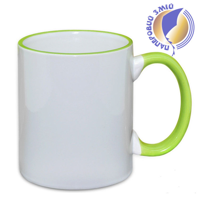 Кружка з кольоровою ручкою і каймою, світло зелена, Two Tone Mug, фото 1