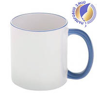 Кружка с цветной ручкой и каймой, голубая, Two Tone Mug 11oz