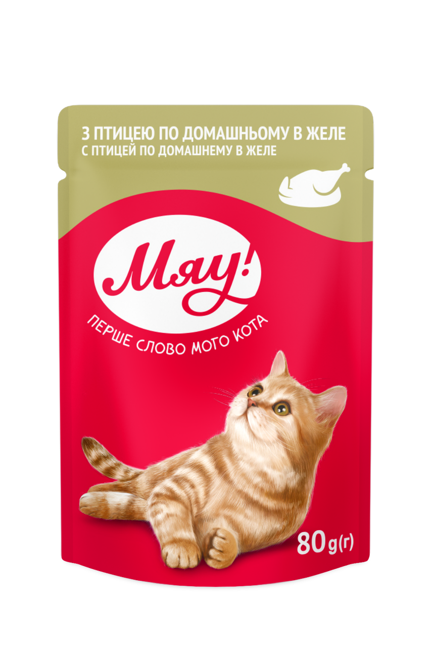 Вологий консервований корм Мяу пауч з Птахом в желе 80 г, фото 1