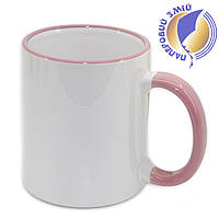 Кружка с цветной ручкой и каймой, розовая, Two Tone Mug 11oz