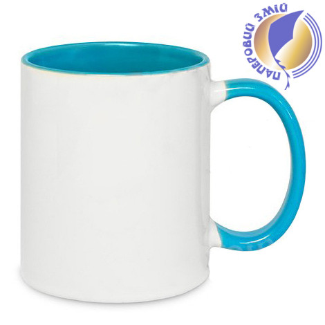 Кружка двоколірна з кольоровою ручкою, світло-блакитна, MUG2T-I, фото 1