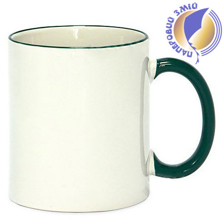 Кружка з кольоровою ручкою і каймою, зелена, Two Tone Mug, фото 1