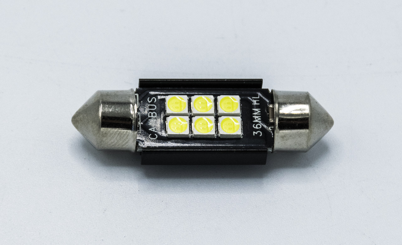 Габарит LED 36мм #54 - HL3030 - 6smd ( чорний радіатор CAN BUS ) / колір Білий