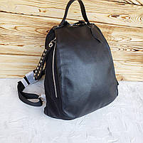 Жіночий рюкзак шкіряний із плащівкою чорний, фото 5