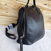 Жіночий рюкзак шкіряний із плащівкою чорний, фото 6
