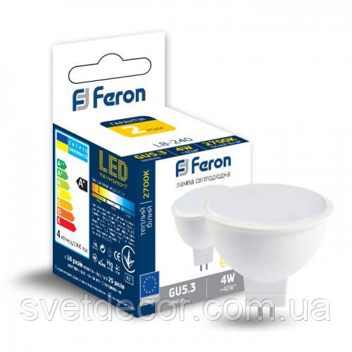 Светодиодная лампа Feron LB-240 4W GU5.3 MR-16 230V 2700K матовая - фото 2 - id-p1159259575