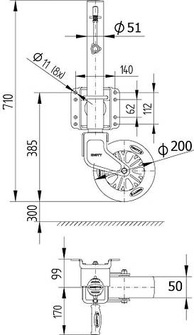 Гвинтове опорне колесо Autoflex-Knott TK51-210/50 M 150 кг з хомутом 6D7983.001, фото 2