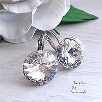 Серьги родированные с прозрачными камнями Swarovski