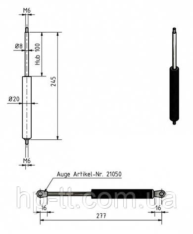 Газовий амортизатор HP-trailer TYPE 08/20 М6 500 N 245 мм шток 100 мм 210023, фото 3