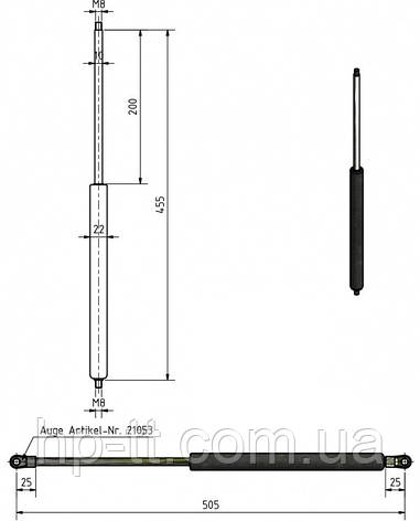 Газовий амортизатор HP-trailer TYPE 10/22 М8 375 N 455 мм шток 200 мм 210132, фото 3