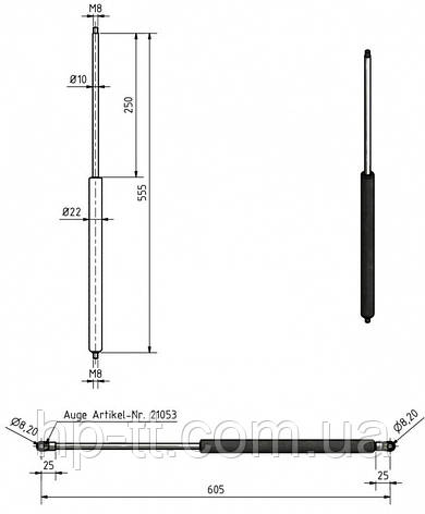 Газовий амортизатор HP-trailer TYPE 10/22 М8 1000 N 555 мм шток 250 мм 210145, фото 3