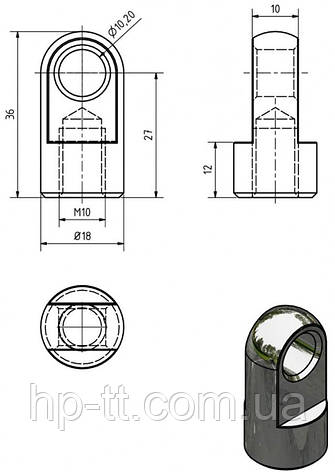 Вушко амортизатора М10 Ø 10 мм HP-trailer 204690, фото 3