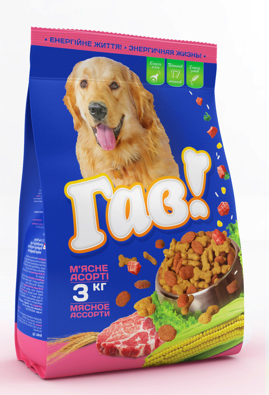 Сухий корм для дорослих собак з М'ясним асорті 3 кг Гав
