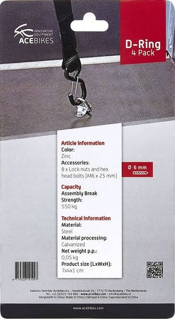 Петлі для кріплення вантажу в підлогу в кузові Acebikes D-Ring 4 Pack 20615, фото 3