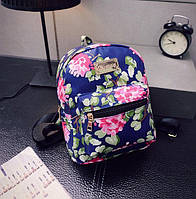 Женский стильный модный красивый рюкзак ранець сумка сумочка 2в1 с цветами Синий
