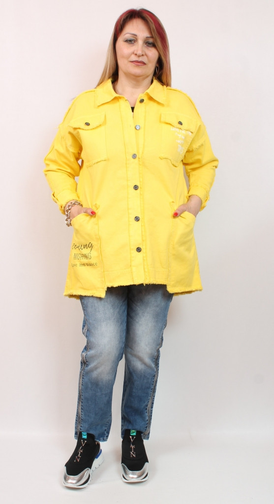 Джинсовий жіночий жовтий кардиган виробництва Туреччина, розміри 50-64