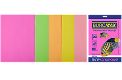 Набір двостороннього кольорового паперу А4 80г/м2 Buromax NEON для друку і аплікацій 5 кольорів 20 аркушів