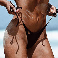 Жіночі плавки з серцем на зав'язках чорні