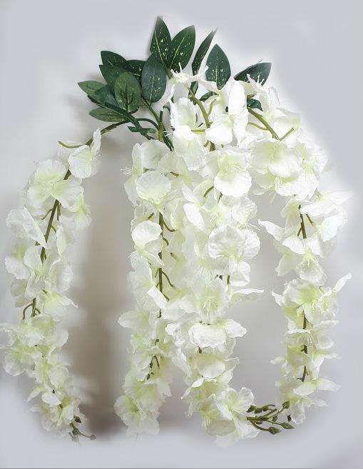 Білі звисаючі штучні квіти гліцинії, ампельні рослини 55см