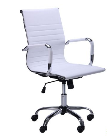 Крісло офісне комп'ютерне біле на роликах Slim LB (XH-632B) низька спинка, підлокітники хром