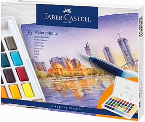 Акварельні фарби Faber-Castell Watercolors in Pans, 36 кв. + ручка-пензлик з контейнером для води, 169736