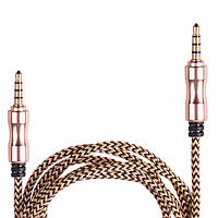Кабель аудіо AUX 3,5 мм 1,5 мм,тканина (Gold/Black) (AUX Gd/Bk)