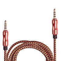 Кабель аудіо AUX 3,5 мм 1,5 мм,тканина (Orange/Black) (AUX Or/Bk)