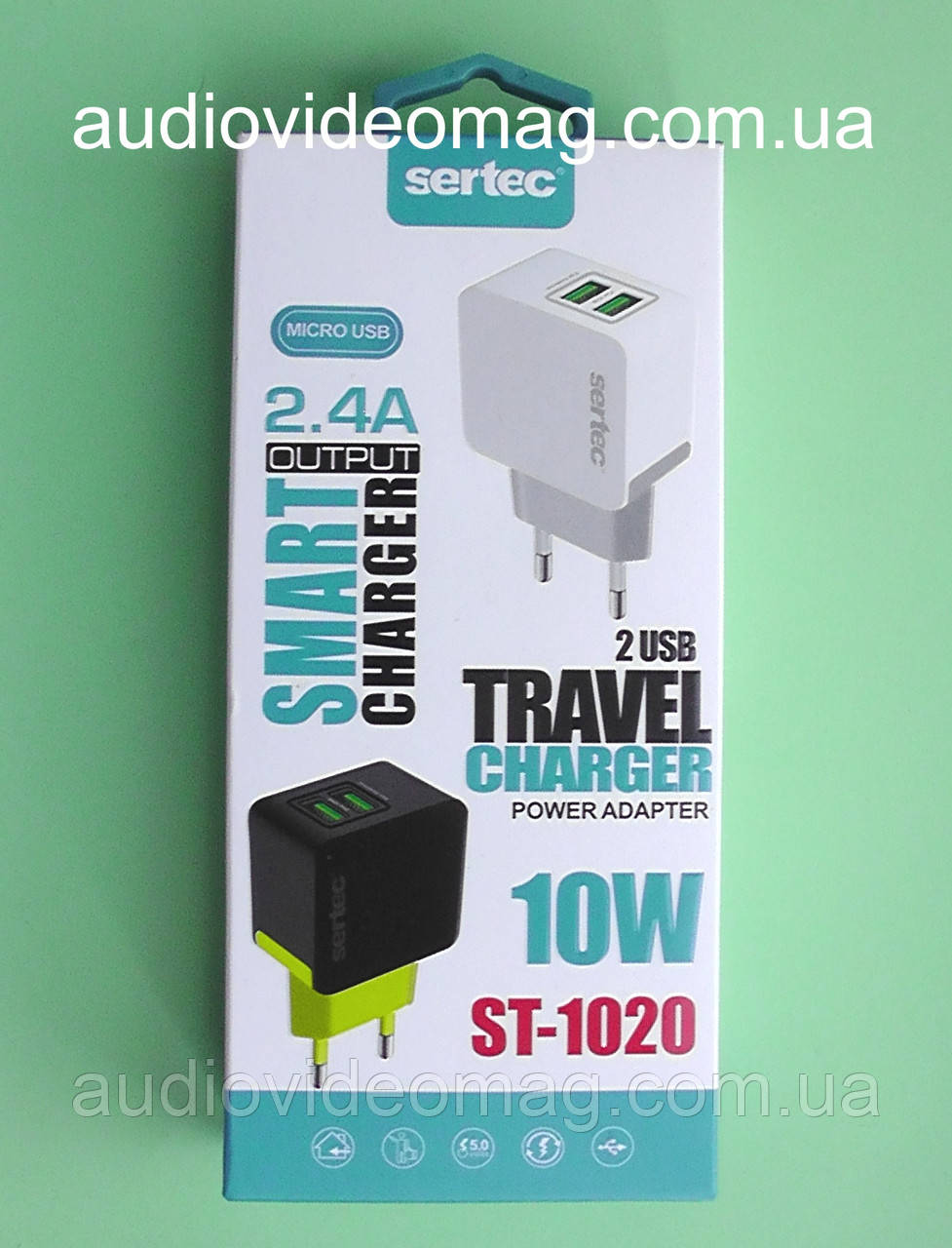 Блок живлення ST-1020 USB 5V 2.4 A два гнізда. Колір білий