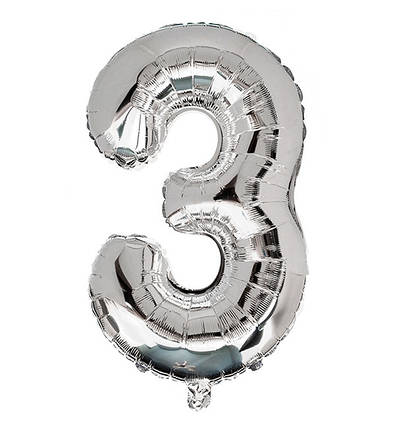 Кулька Цифра "3" (35 см) колір срібло, фото 1
