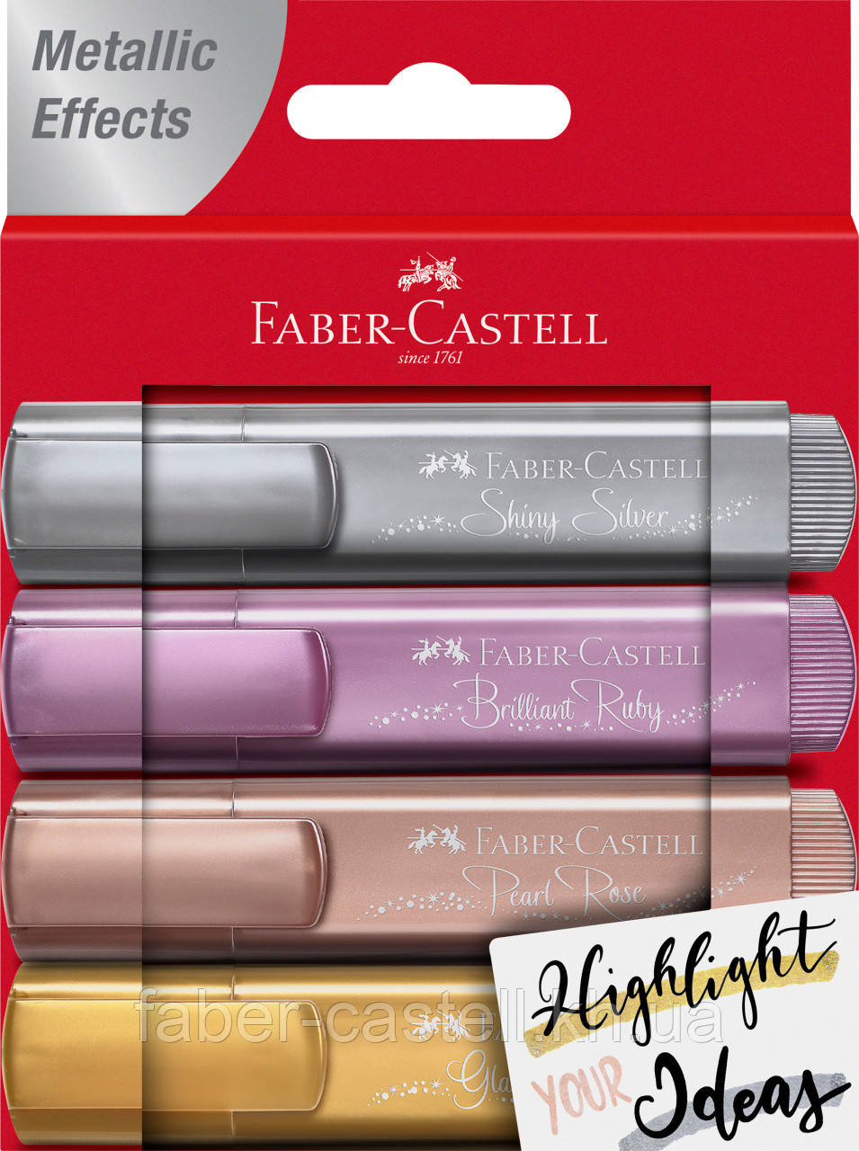 Набір маркерів Faber-Castell Highlighter TL 46 Wallet of 4 Metallic Colors, 4 кольори металіка, 154640