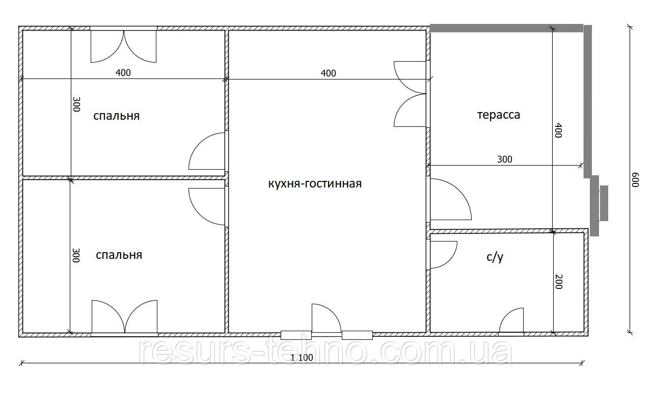 Дачный домик деревянный сборный 11,0м х 6,0м с террассой - фото 2 - id-p1159673657