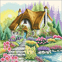 Красивая схема с домом и садом. Схема для вышивки картины крестиком. Дом в саду