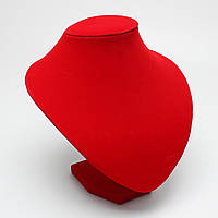 Подставка бюст шея средняя для украшений высота 18 см ширина 19 см красный бархатный велюровый качество люкс