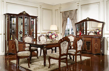 Комплект стіл 160 см + 6 стільців класичний коричневий, Афіна