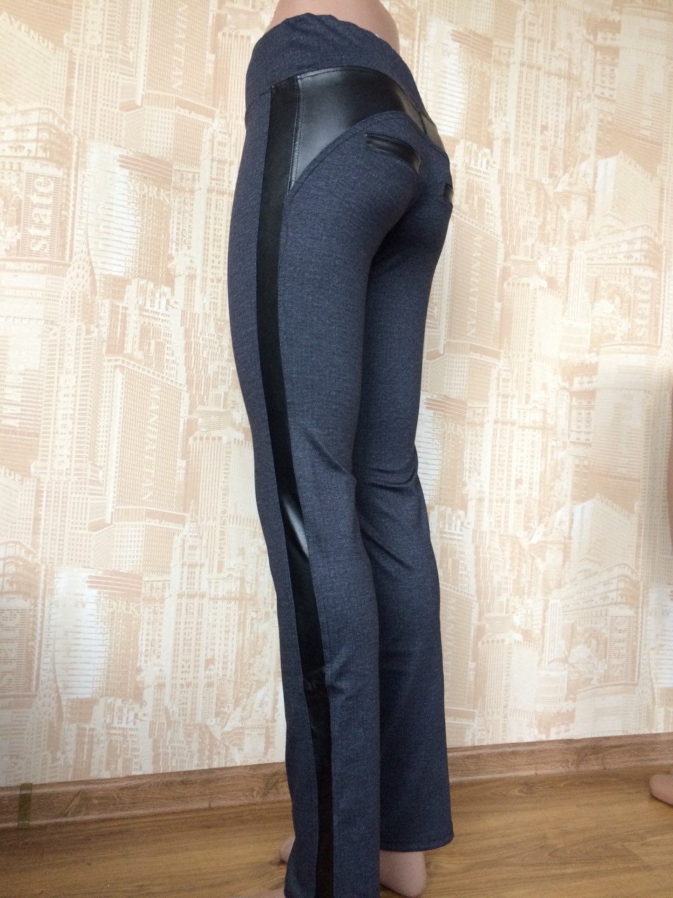 Легінси-штани зі вставками зі шкірозамінника Оригінальні лосини жіночі Штани та штани р 42-50