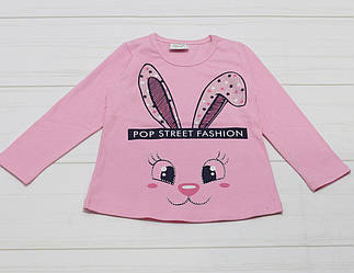 Футболка з начісом для дівчинки, довгий рукав, малюнок Зайчик, Breeze