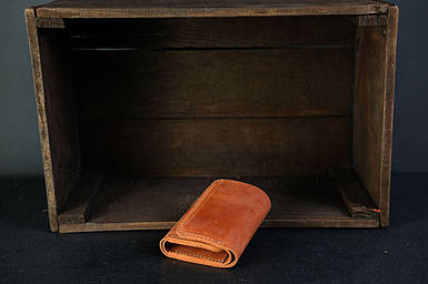 Жіночий шкіряний гаманець потрійного складання, натуральна Вінтажна шкіра, колір Коньяк