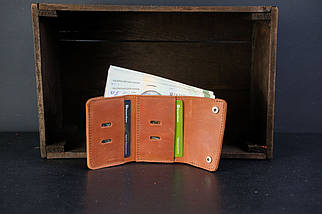 Жіночий гаманець потрійного складання з натуральної шкіри колір Коньяк, фото 3