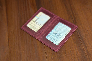 Обкладинка на дві карти з натуральної шкіри колір Бордо