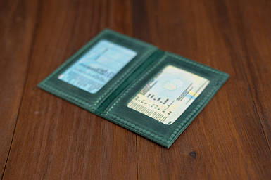 Обкладинка на дві карти з натуральної шкіри колір Зелений