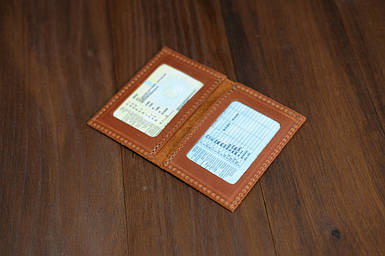 Обкладинка на дві карти з натуральної шкіри колір Коньяк
